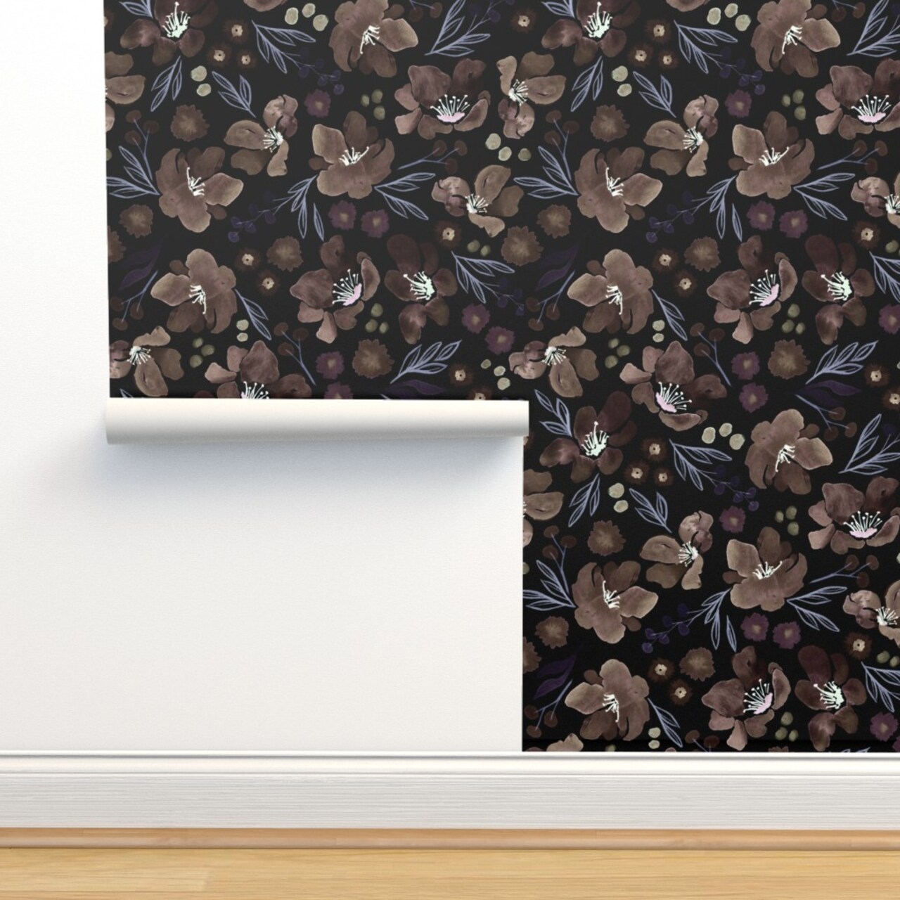 Floral Moody Romantic Flower Plum Fall Autumn Custom Removable Wallpaper by Spoonflower Peel & Stick Wallpaper 2FT Wide